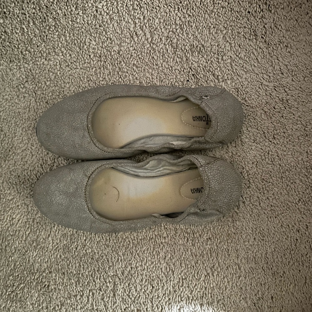 Minnetonka Gray Flats Classic Suede